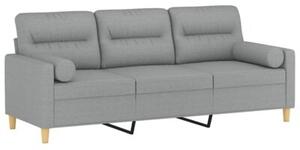 Sofa 3-osobowa z poduszkami, jasnoszara, 180 cm, tkanina