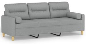 Sofa 3-osobowa z poduszkami, jasnoszara, 180 cm, tkanina