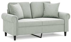 Sofa 2-osobowa z poduszkami, jasnoszara, 120 cm, aksamit