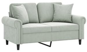 Sofa 2-osobowa z poduszkami, jasnoszara, 120 cm, aksamit