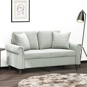 Sofa 2-osobowa z poduszkami, jasnoszara, 120 cm, aksamit