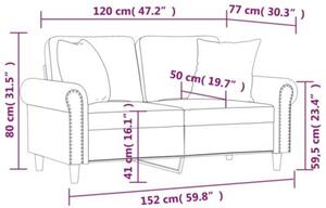 Sofa 2-osobowa z poduszkami, jasnoszara, 120 cm, aksamit