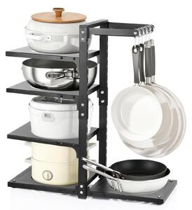 Stojak na garnki organizer - Regulowany - 4 poziomy - Czarny metal - 51 x 22,6 x 53 cm