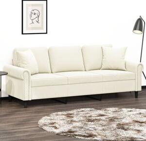 Sofa 3-osobowa z poduszkami, kremowa, 180 cm, aksamit