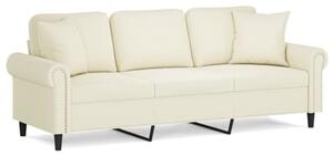 Sofa 3-osobowa z poduszkami, kremowa, 180 cm, aksamit