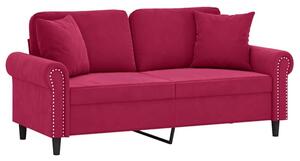 Sofa 2-osobowa z poduszkami, winna czerwieÅ, 140 cm, aksamit
