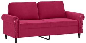 Sofa 2-osobowa z poduszkami, winna czerwieÅ, 140 cm, aksamit