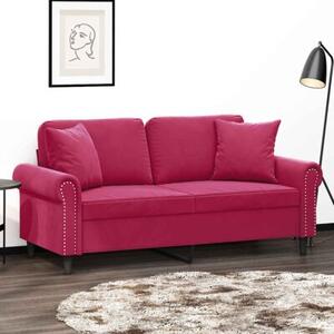 Sofa 2-osobowa z poduszkami, winna czerwieÅ, 140 cm, aksamit
