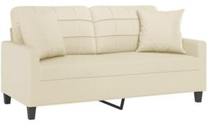 Sofa 2-osobowa z poduszkami, kremowa, 140 cm, sztuczna skÃ³ra