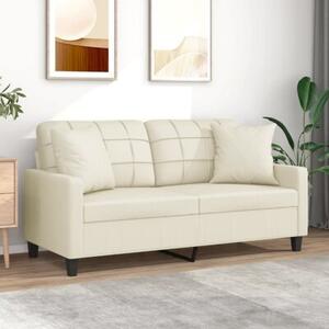 Sofa 2-osobowa z poduszkami, kremowa, 140 cm, sztuczna skÃ³ra
