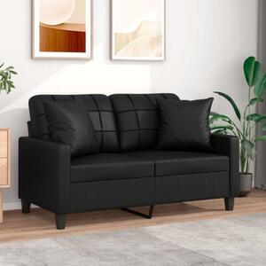 Sofa 2-osobowa z poduszkami, czarna, 120 cm, sztuczna skÃ³ra