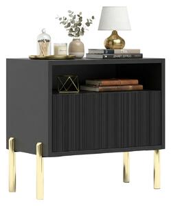 Czarna ryflowana szafka nocna w stylu glamour L0-E75