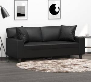 Sofa 2-osobowa z poduszkami, czarna, 140 cm, sztuczna skÃ³ra