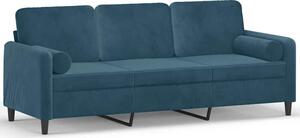 Sofa 3-osobowa z poduszkami, niebieska, 180 cm, aksamit
