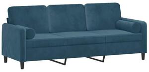 Sofa 3-osobowa z poduszkami, niebieska, 180 cm, aksamit