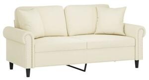 Sofa 2-osobowa z poduszkami, kremowa, 140 cm, aksamit
