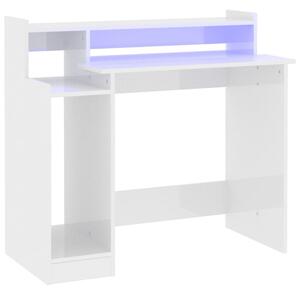 Biurko z podÅwietleniem LED, biaÅe, wysoki poÅysk, 97x45x90 cm