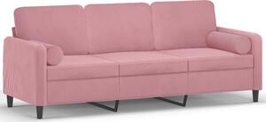 Sofa 3-osobowa z poduszkami, rÃ³Å¼owa, 180 cm, aksamit