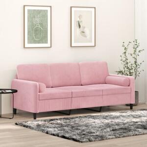 Sofa 3-osobowa z poduszkami, rÃ³Å¼owa, 180 cm, aksamit