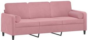 Sofa 3-osobowa z poduszkami, rÃ³Å¼owa, 180 cm, aksamit