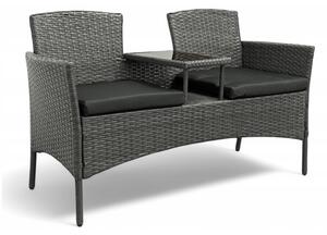 Meble ogrodowe Ratina, dwuosobowa sofa ze stolikiem, kolor szary, poduszki szare