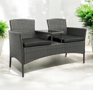 Meble ogrodowe Ratina, dwuosobowa sofa ze stolikiem, kolor szary, poduszki szare