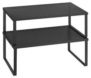 SONGMICS, zestaw 2 półek na przyprawy, półka kuchenna, rozkładana, możliwość układania jedna na drugiej, stal – wymiary 40 cm, kolor: czarny