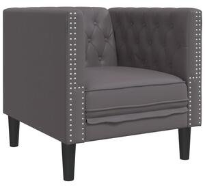 Fotel chesterfield, szary, tapicerowany sztucznÄ skÃ³rÄ