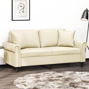 Sofa 2-osobowa z poduszkami, kremowa, 140 cm, sztuczna skÃ³ra