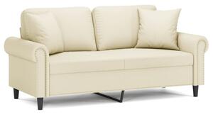 Sofa 2-osobowa z poduszkami, kremowa, 140 cm, sztuczna skÃ³ra