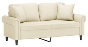Sofa 2-osobowa z poduszkami, kremowa, 140 cm, sztuczna skÃ³ra