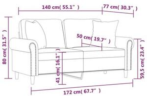 Sofa 2-osobowa z poduszkami, kremowa, 140 cm, sztuczna skÃ³ra