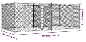 Klatka dla psa, z drzwiami, szara, 4x2x1,5 m, stal