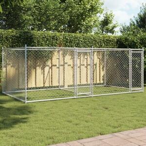 Klatka dla psa, z drzwiami, szara, 4x2x1,5 m, stal