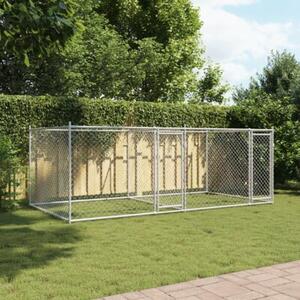 Klatka dla psa, z drzwiami, szara, 4x2x1,5 m, stal