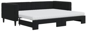 Sofa rozsuwana z materacami, czarna, 90x200 cm, aksamit