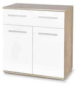 Dwukolorowa komoda do salonu z szufladą i półkami | Umeblowana.com