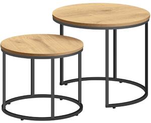 Komplet 2 okrągłych stolików kawowych dąb - Gianis 3X