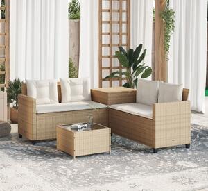Beżowa sofa ogrodowa narożna z poduszkami | Umeblowana.com