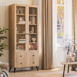 Wysoka witryna z szufladami dąb craft | Umeblowana.com