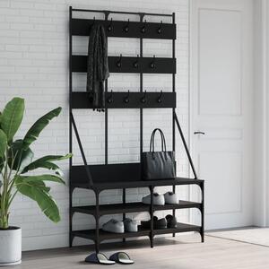 Czarny wieszak do przedpoju z półkami loft | Umeblowana.com
