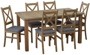 Zestaw stół 150/190x80 Dąb Artisan i 6 krzeseł do kuchni jadalni Dąb Artisan/Szary M009-6