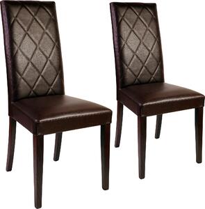 Ciemnobrązowe krzesła ze sztucznej skóry z przeszyciami w romby - 2 sztuki