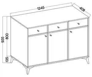 Komoda z szufladami do salonu Sakai 1 3F 3S T827 Eukaliptus