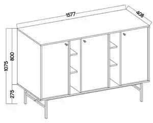 Komoda trzydrzwiowa do salonu Sakai 3 3F T823 Czarny