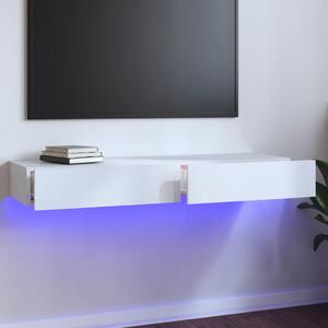 Szafka pod TV z LED, biała z połyskiem, 120x35x15,5 cm