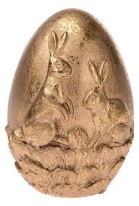 Ozdobne złote jajko z zajączkami, 6 x 10 cm