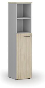 Szafa biurowa kombinowana PRIMO GRAY, drzwi na 3 poziomach, 1781 x 400 x 420 mm, szary/dąb naturalny
