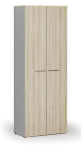 Szafa biurowa z drzwiami PRIMO GRAY, 2128 x 800 x 420 mm, szary/dąb naturalny