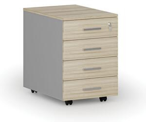 Kontener biurowy mobilny PRIMO GRAY, 4 szuflady, szary/dąb naturalny
